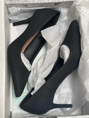 Call It Spring Black Textured Pointed-Toe Stiletto Heels